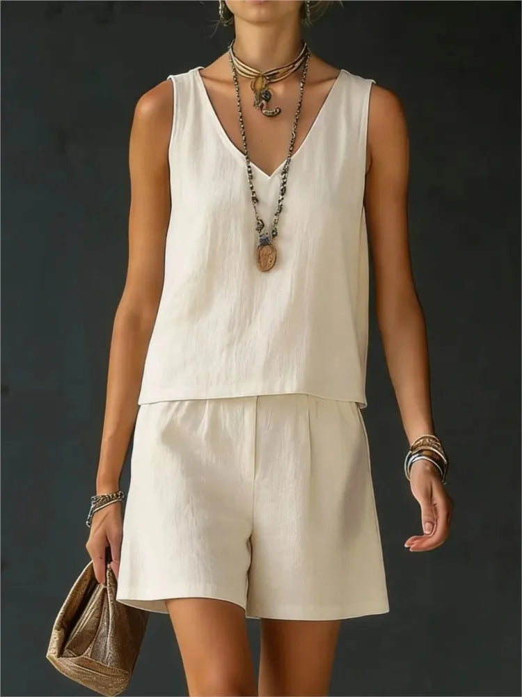 Tressia Sleeveless V Neck Short Set