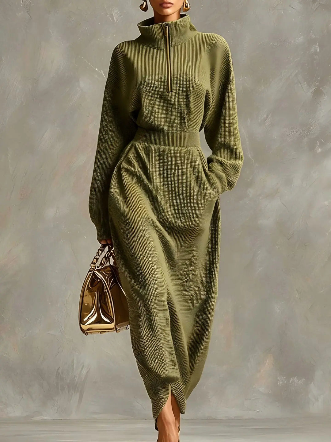 Orlena Elegant Zip Maxi Dress