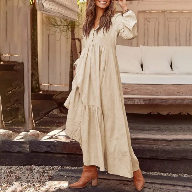 Ivanna Comfortable V Neck Cotton Maxi Dress