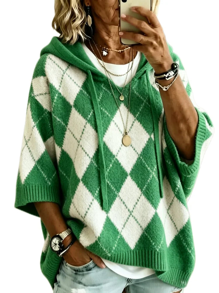 Odalene Argyle Drawstring Hood Knit