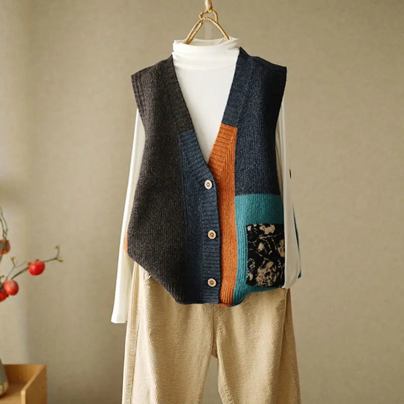 Cerise Patchwork Knit Vest