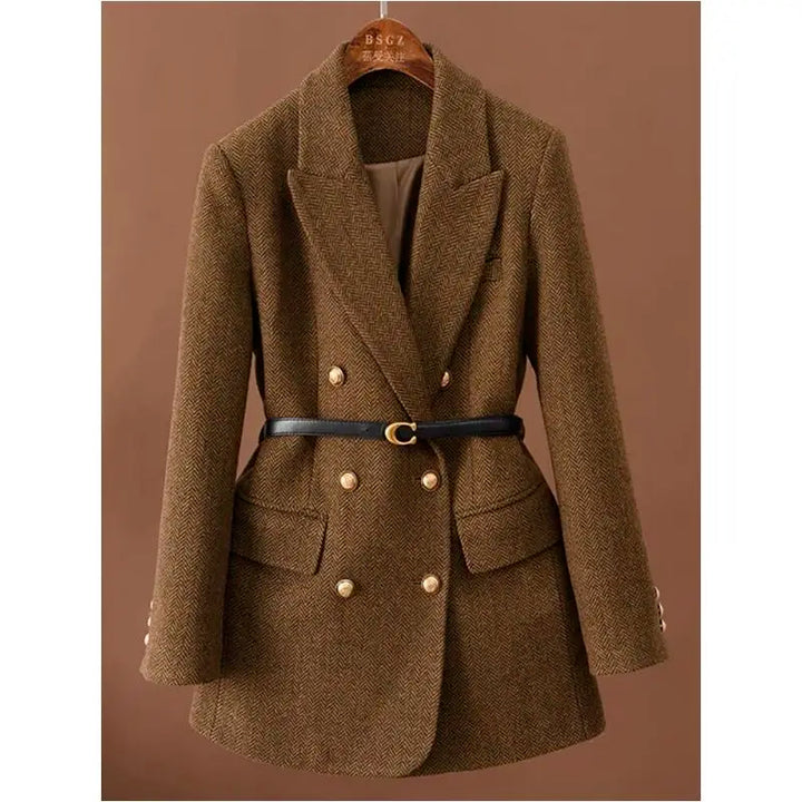 Isabette Herringbone Belted Waist Blazer