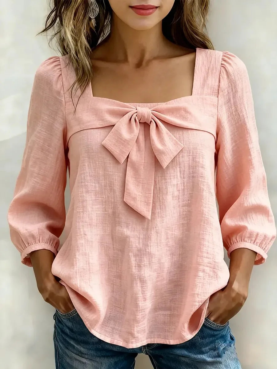 Aureline Soft Bow Detail Square Neck Blouse