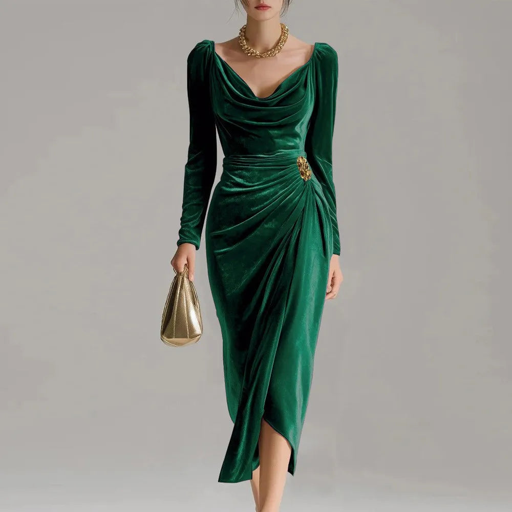 Anastasia Velvet Ruched Midi Dress