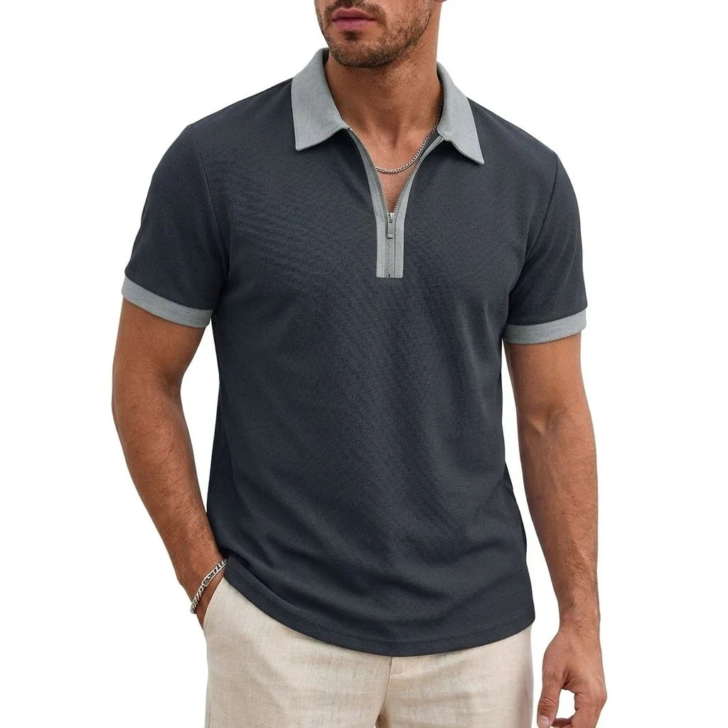 David Breathable Zipper Polo Shirt