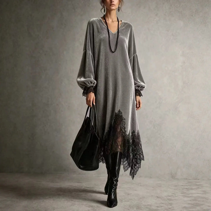 Marielena Velvet V Neck Dress