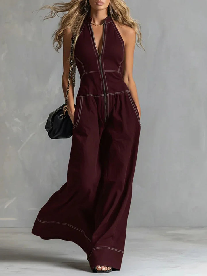 Thorneau Zip Front Wide Leg Jumpsuit