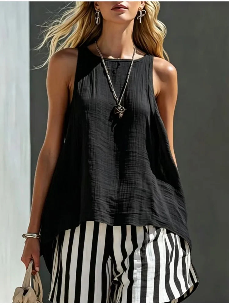 Leonie Sleeveless Striped Two Piece Outfit