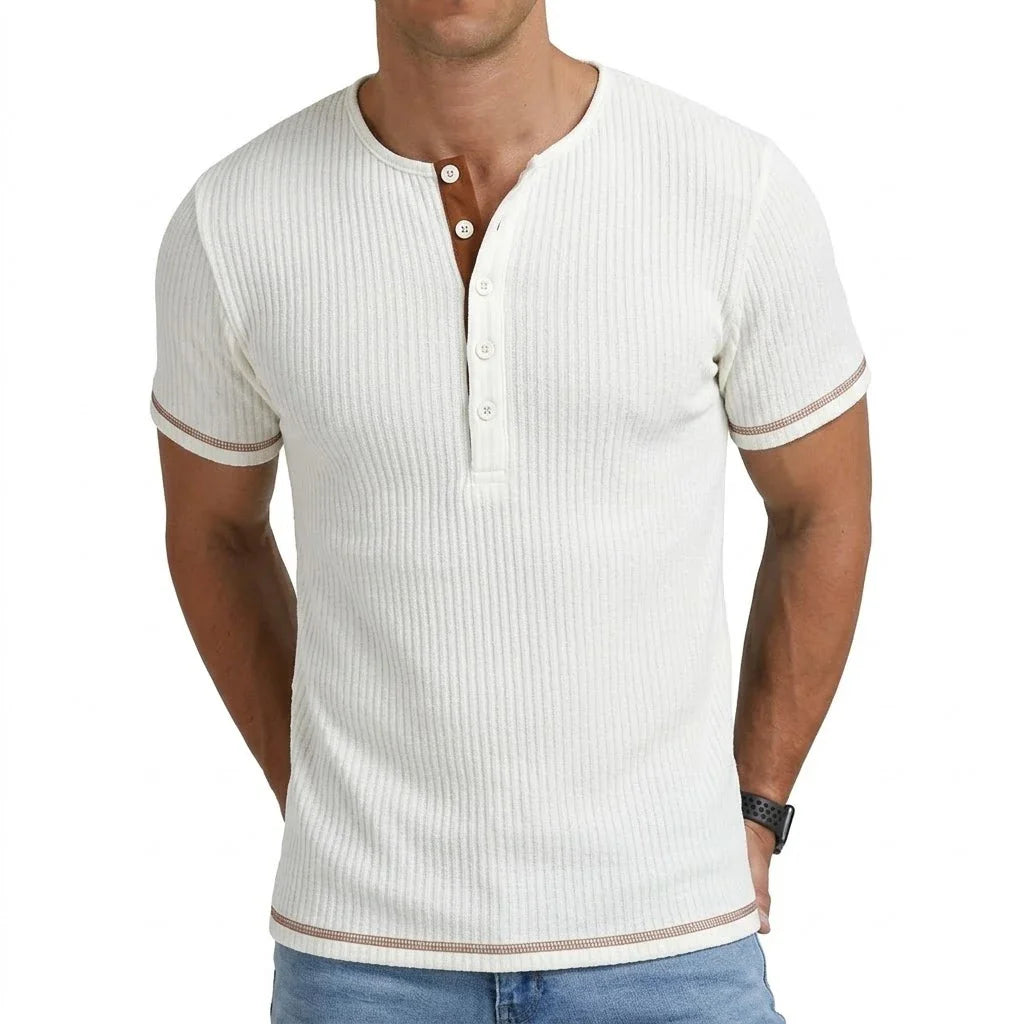 Simon Ribbed Henley T Shirt