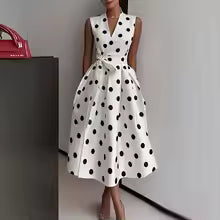 Thalina Vintage Polka Dot Midi Dress