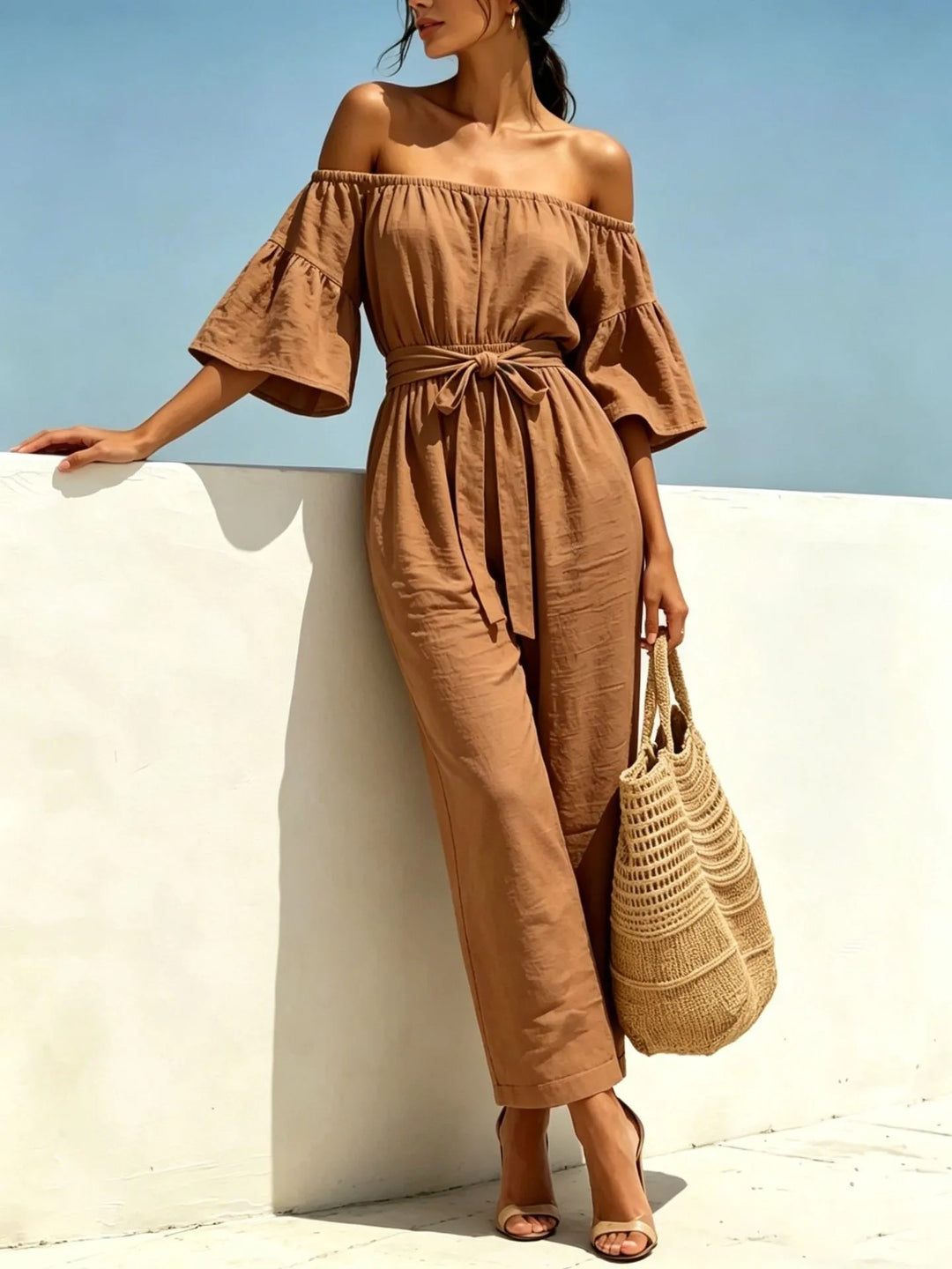 Ginevra Off Shoulder Front Tie Waist Jumpsuit