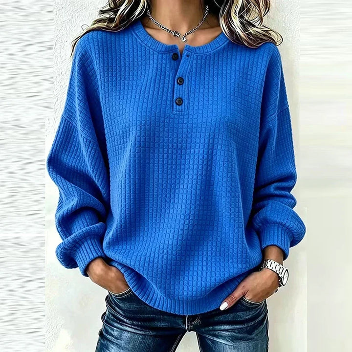 Marisol Waffle Knit Henley Blouse