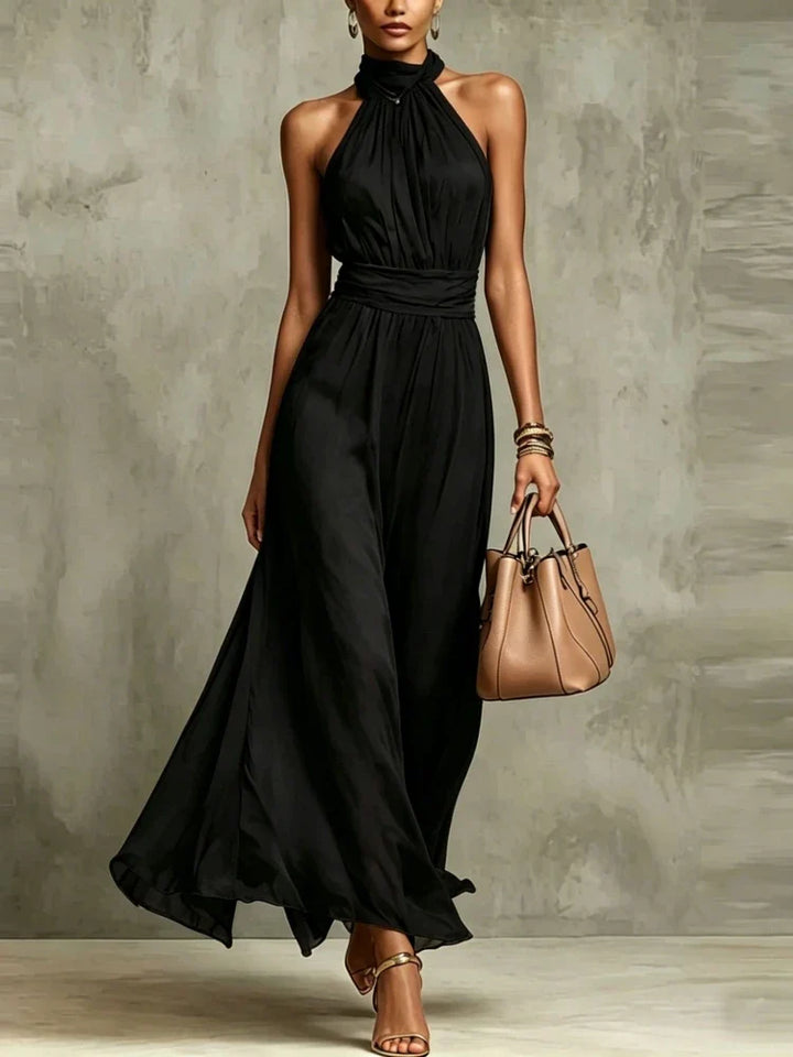 Liesel Flowing Halter Wedding Guest Maxi Dress