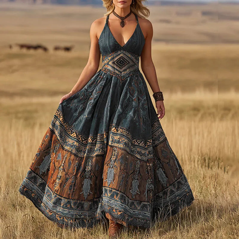 Calisara Printed Empire Waist Maxi Dress