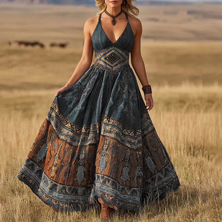 Calisara Printed Empire Waist Maxi Dress