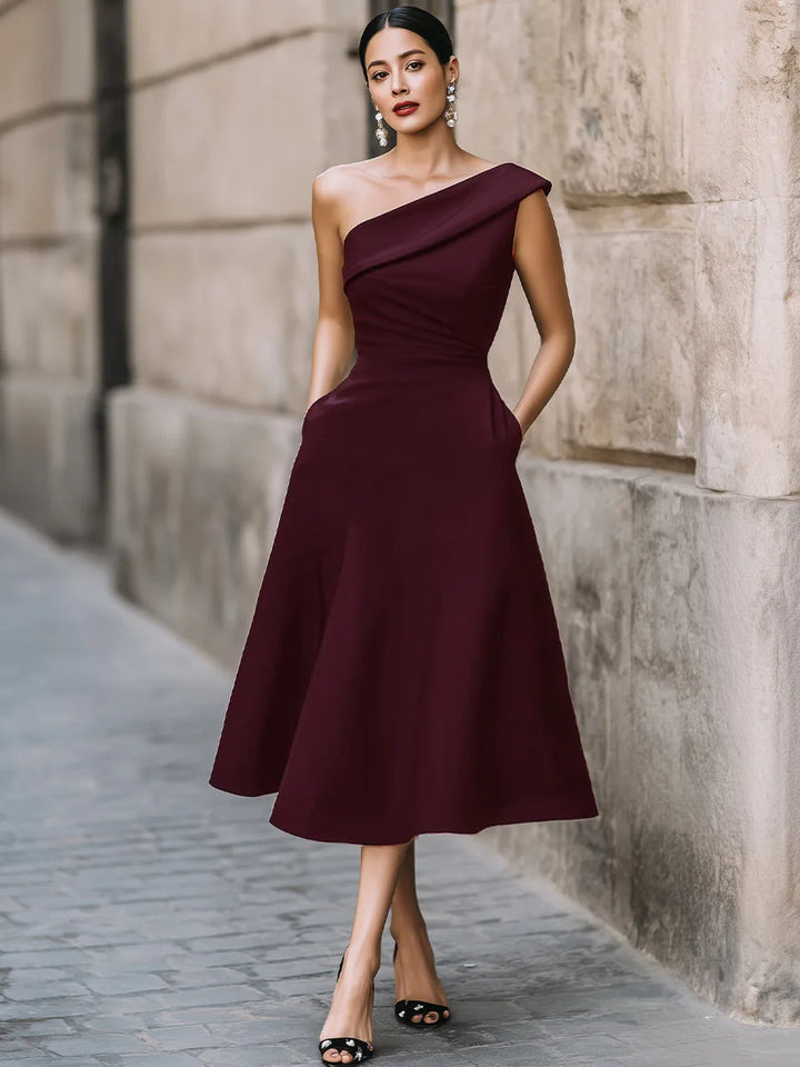 Soraya Elegant One Shoulder Midi Dress