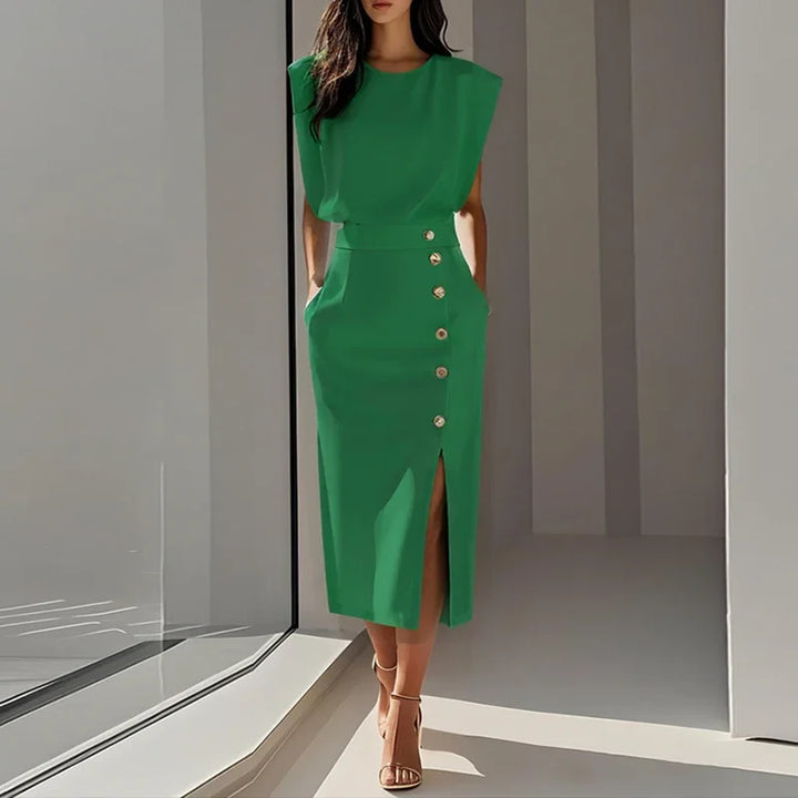 Arabella Elegant Button Split Midi Dress