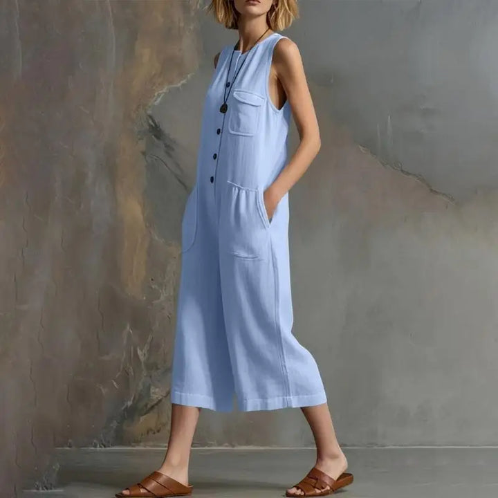 Bravion Button Front Realxed Dungaree Jumpsuit