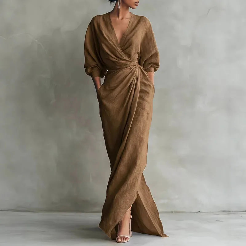 Kylie V Neck Wrap Waist Long Dress
