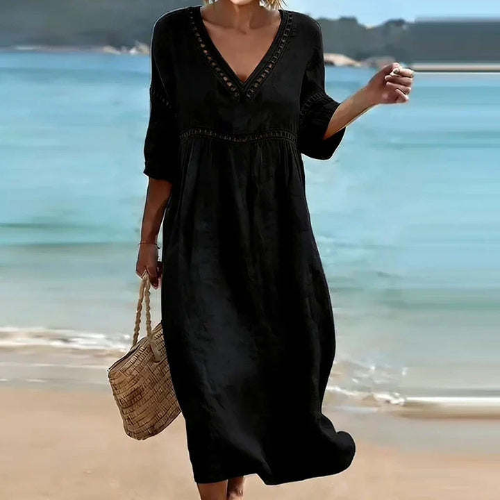 Nolani Hollow Trim V-Neck Midi Dress