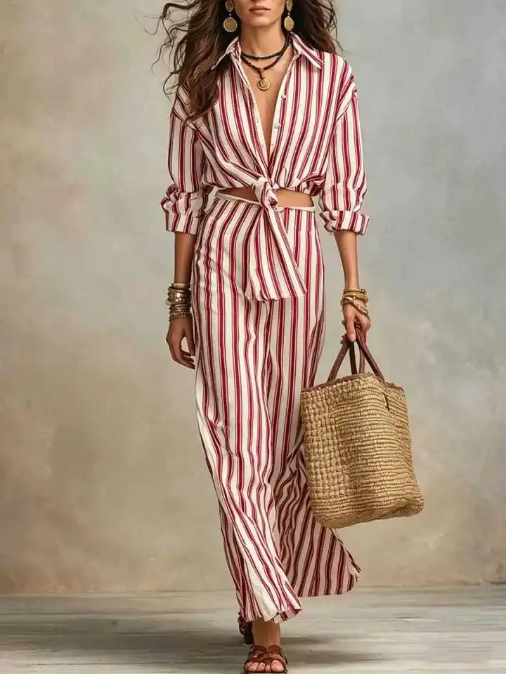 Daniele Striped Button Down Blouse Skirt Set