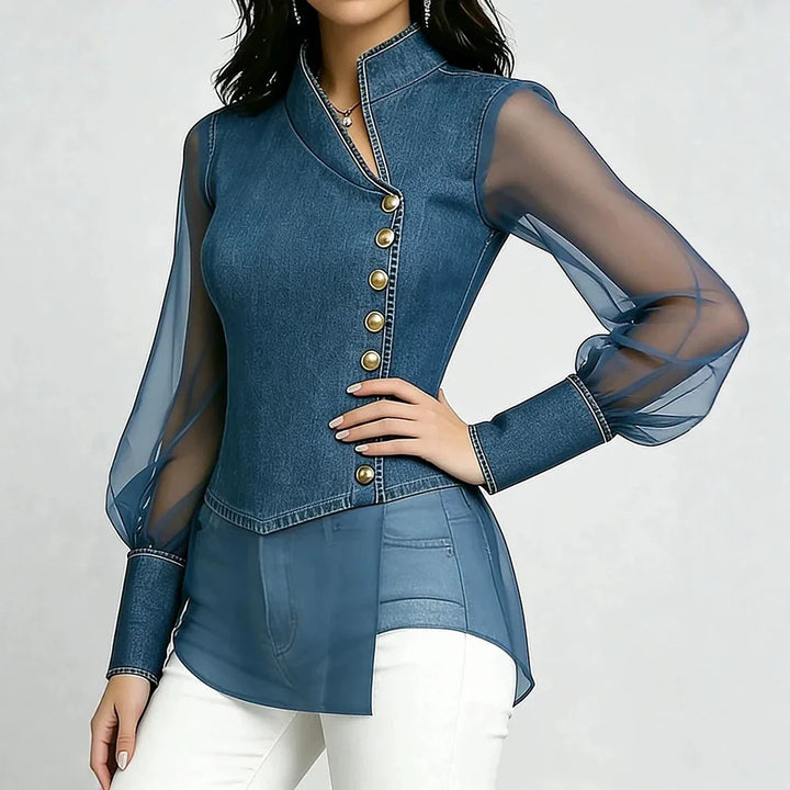 Nadia Chiffon Denim Top