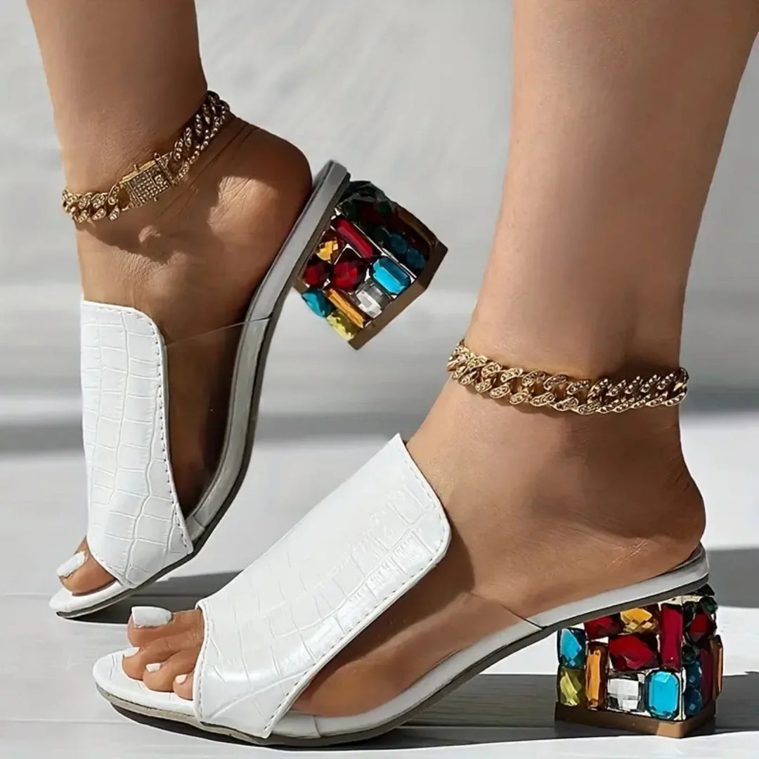 Paige Crystal Block Heel Sandals