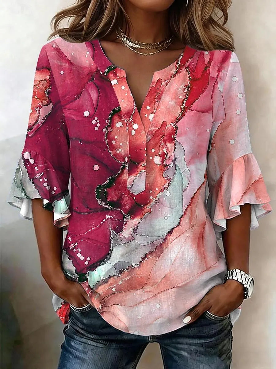 Amanda V Neck Printed Blouse