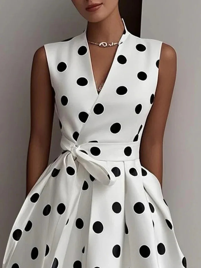 Thalina Vintage Polka Dot Midi Dress