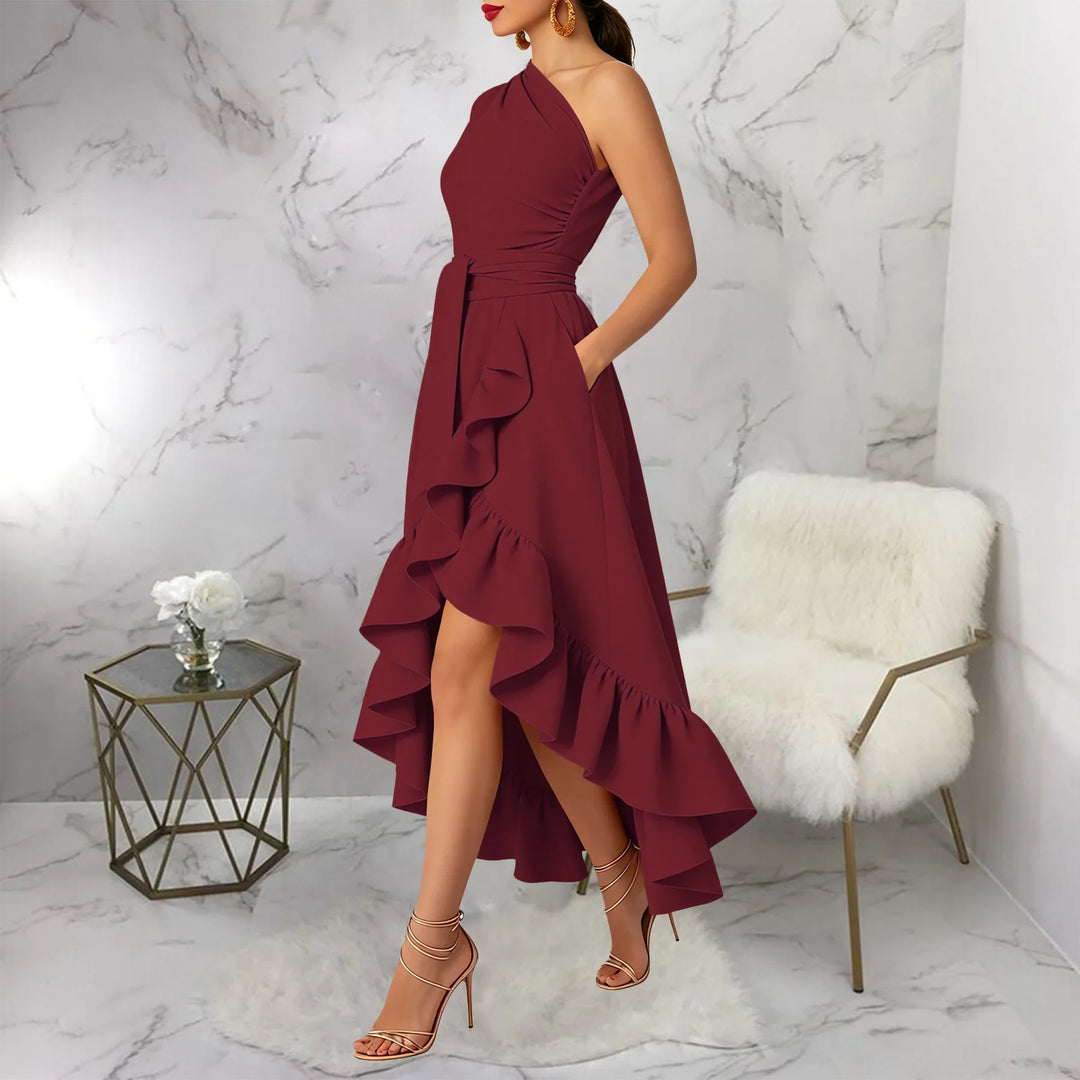 Arlena One Shoulder Ruffle Midi Dress