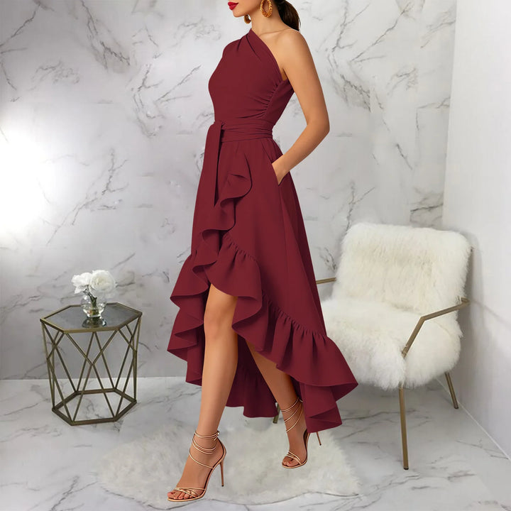 Arlena One Shoulder Ruffle Midi Dress