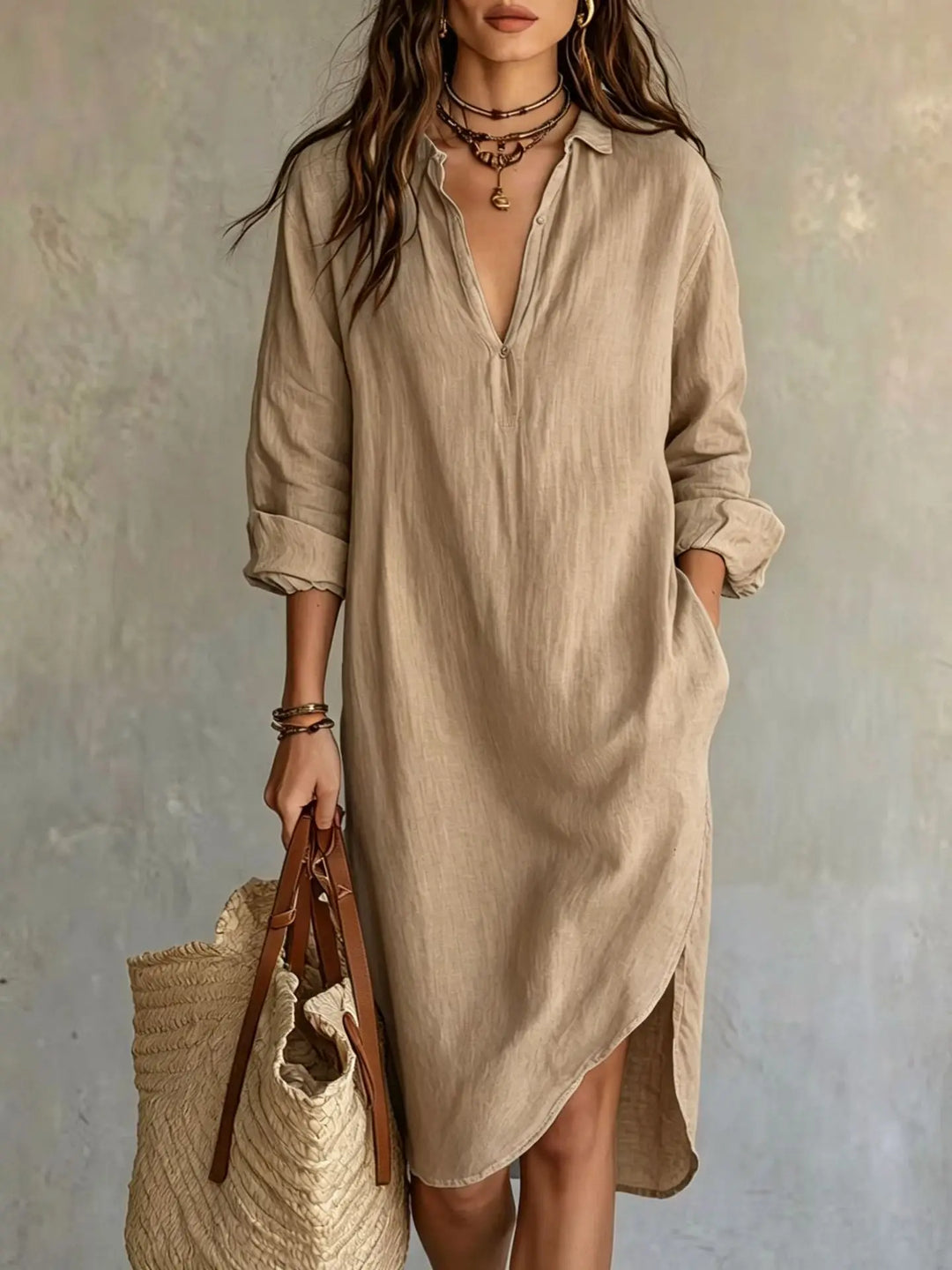 Maggie Pocket Midi Shirt Dress