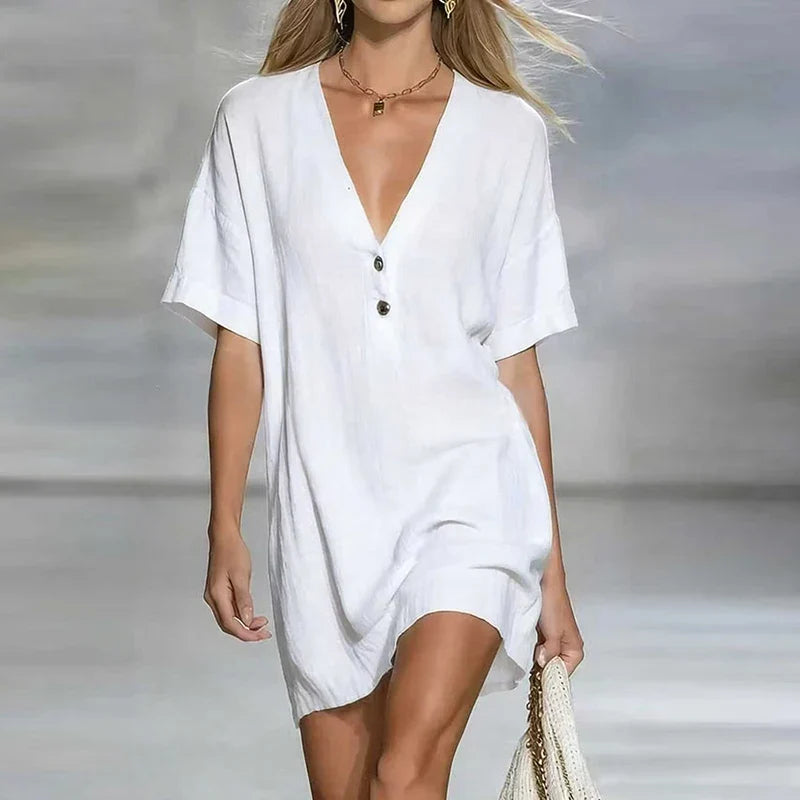 Susana V Neck Linen Shirt Dress