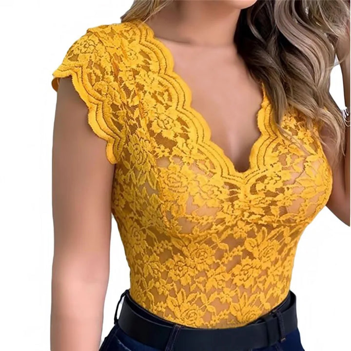 Arianna Deep V Neck Lace Top