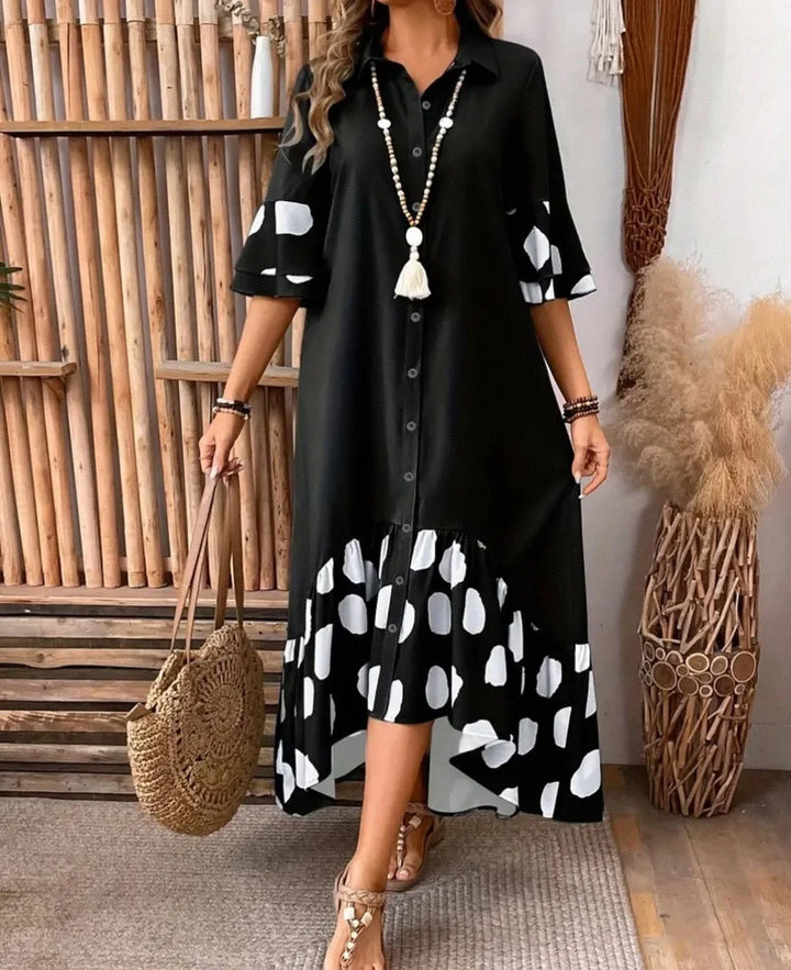 Noreen Elegant Chic Polka Midi Dress