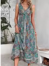 Marcella Sleeveless Bohemian Print Midi Dress