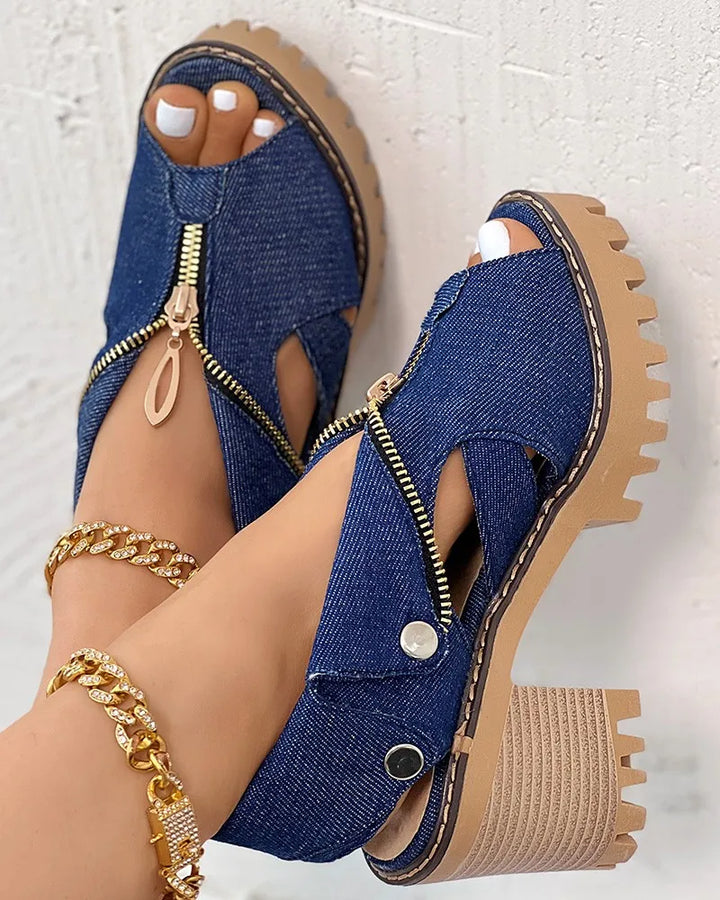 Roxanne Cushioned Denim Heeled Sandals