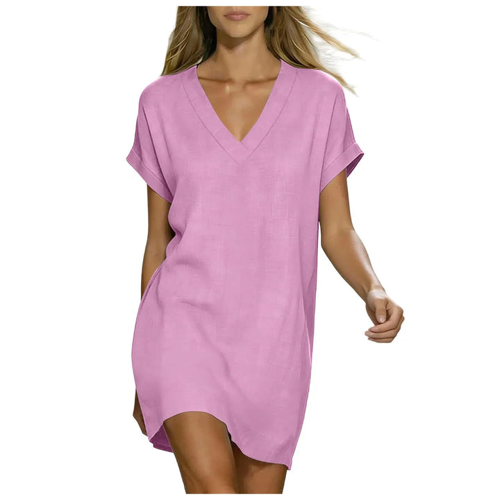 Amara V Neck Linen Shirt Dress