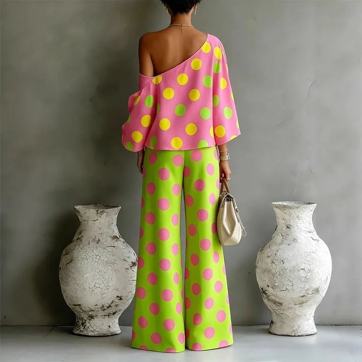 Savion Polka Dots One Shoulder Matching Set