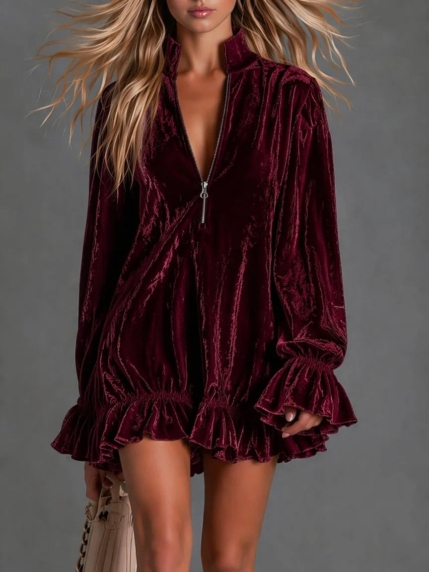 Zyla Ruffle Velvet Dress