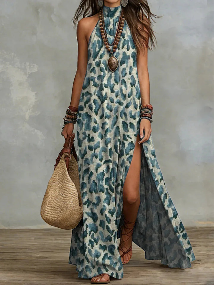Zorina Elegant Halter Neck High Slit Maxi Dress