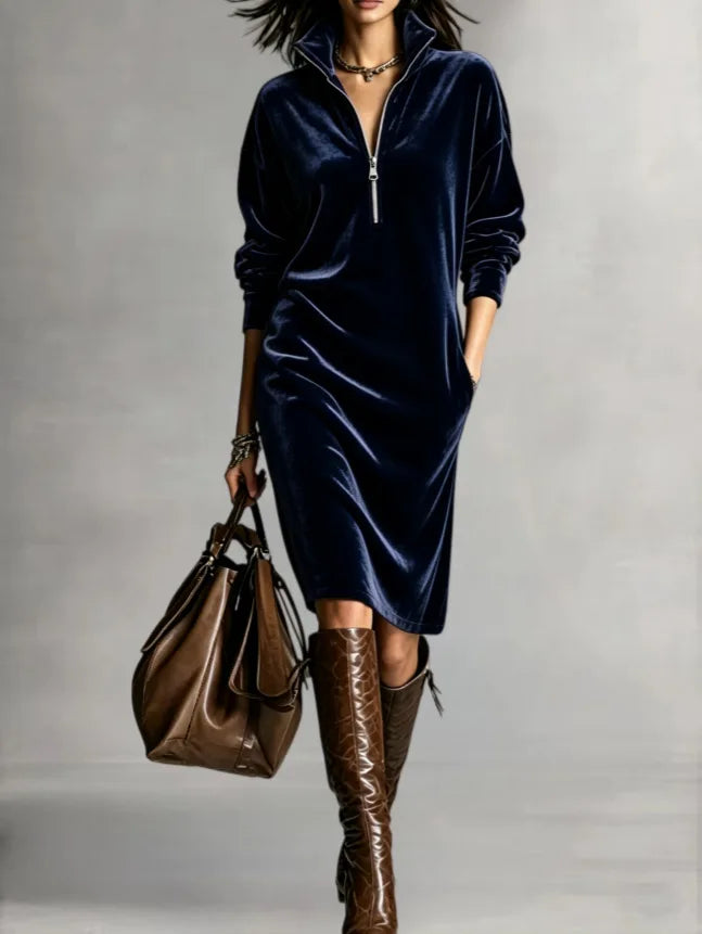 Alessia Half Zip Velvet Dress