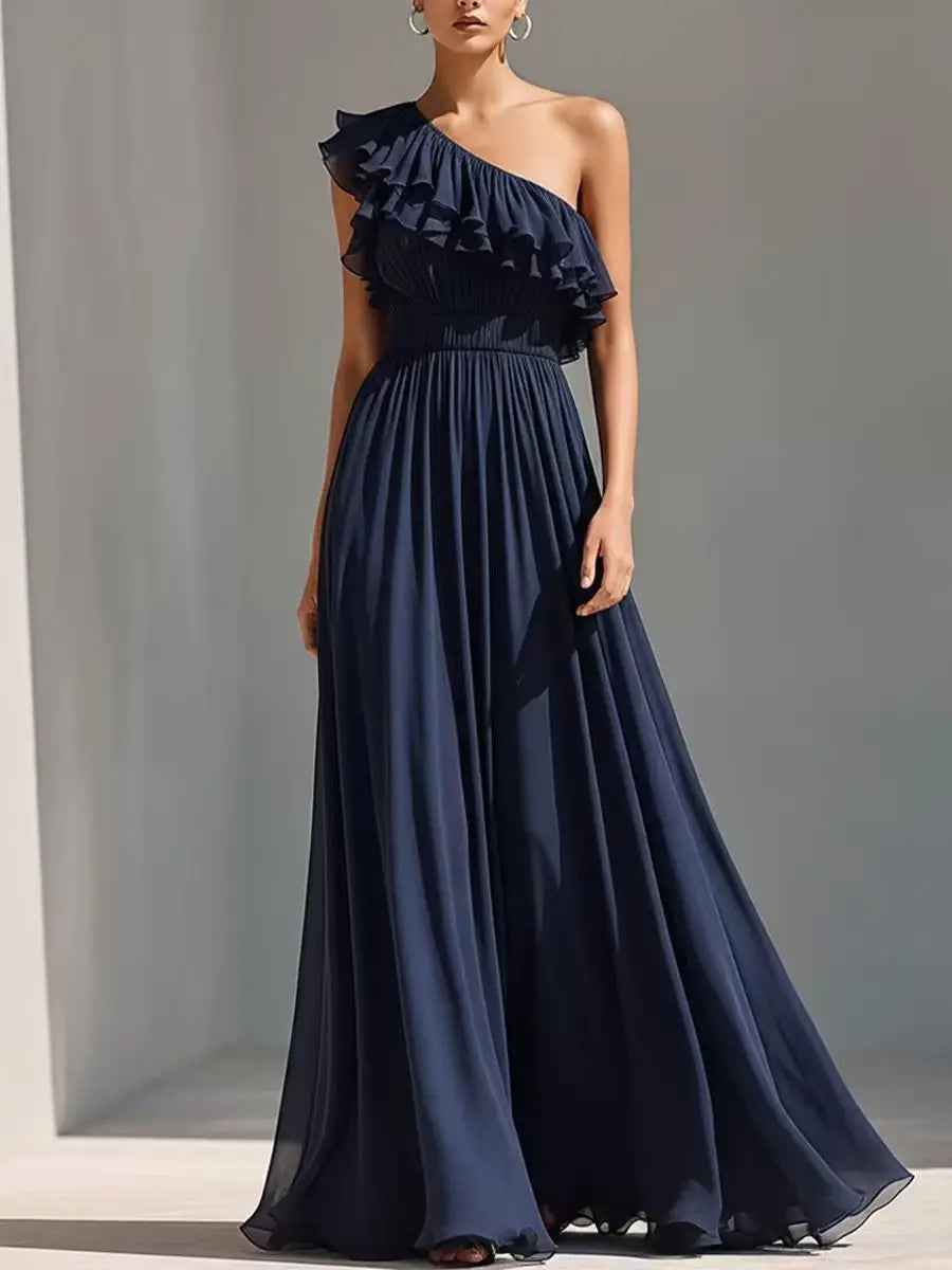Lucielle One Shoulder Pleated Wedding Guest Dress