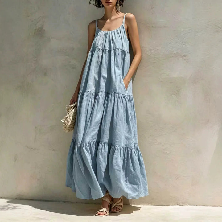 Aniyah Tiered Linen Maxi Dress