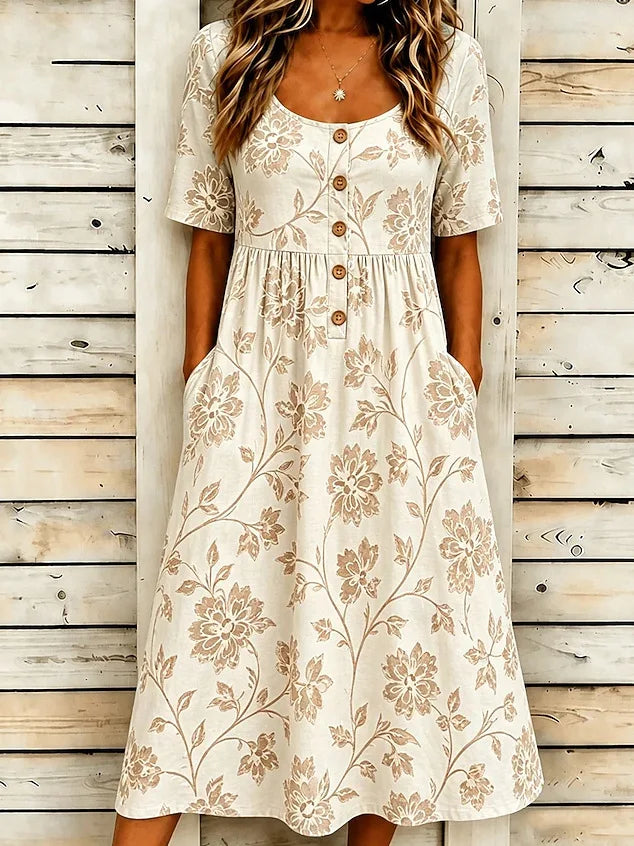 Tania Boho Floral Button Midi Dress