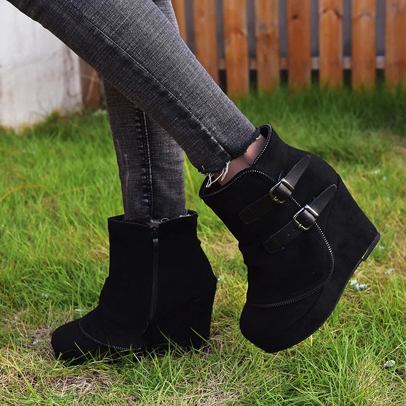 Delphine Buckle Strap Wedge Boots