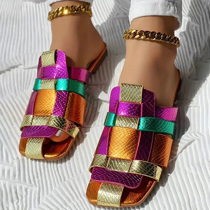 Rose Woven Mosaic Flat Sandals