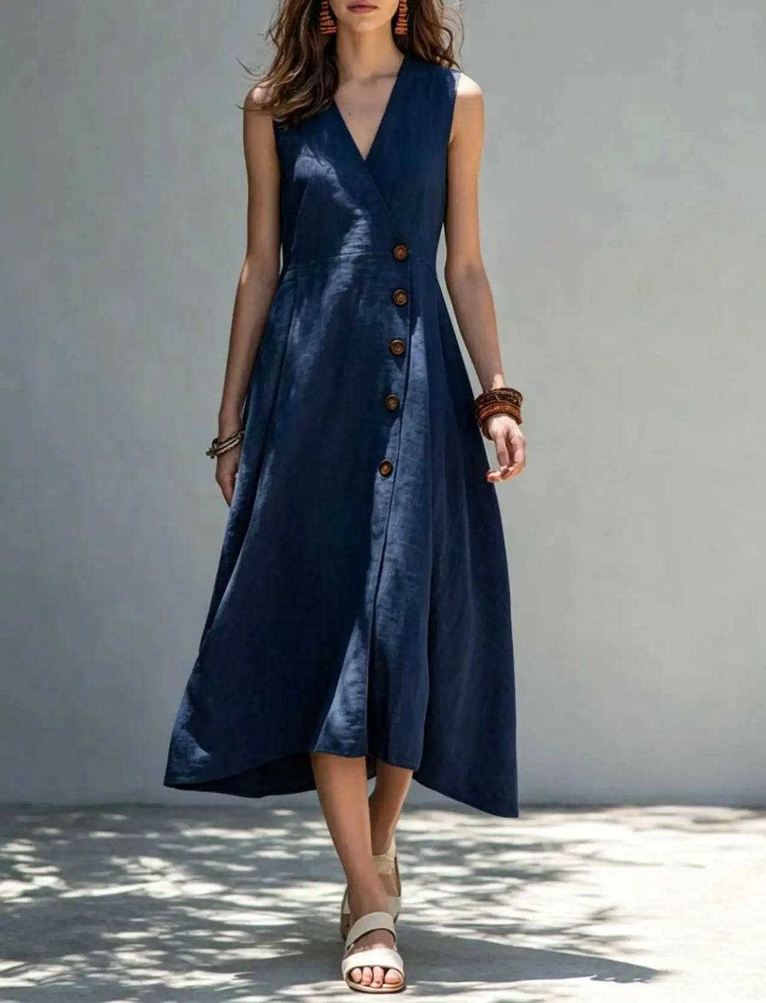 Isabel Asymmetrical Button Maxi Dress