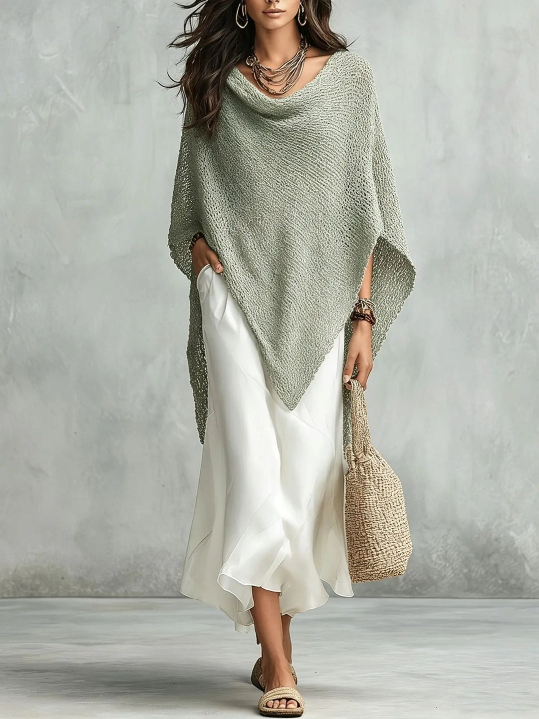 Amber Knit Poncho Maxi Dress Set