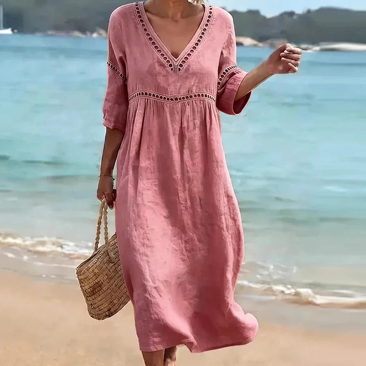 Nolani Hollow Trim V-Neck Midi Dress